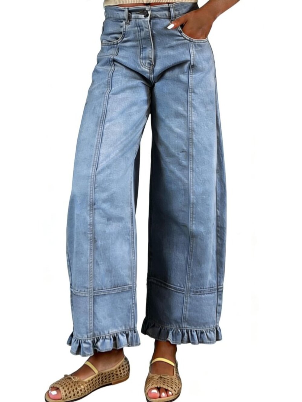 Barrel Jeans Women 2026 Floral Print Wide Leg Jeans Y2k Patchwork Baggy
